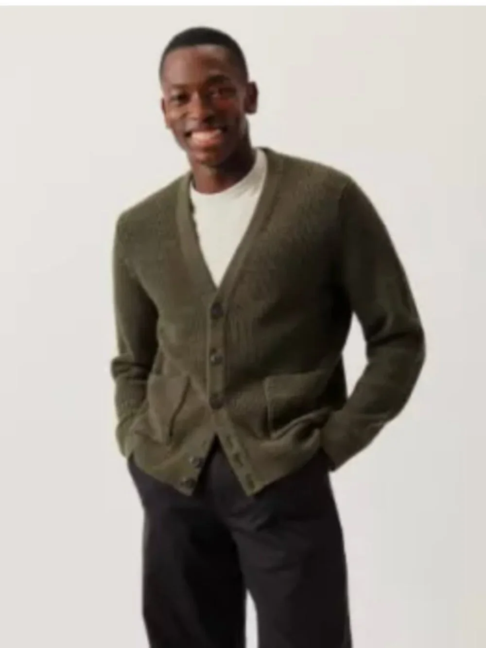 Buck Mason Men's Seafarer Knit Cotton Rib Cardigan in Fatigue Olive Green M $228